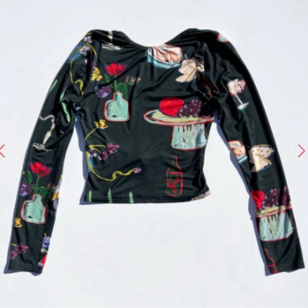 Lisa Says Gah  Rowan Black Patterned Crop Top - Picture 3 of 4